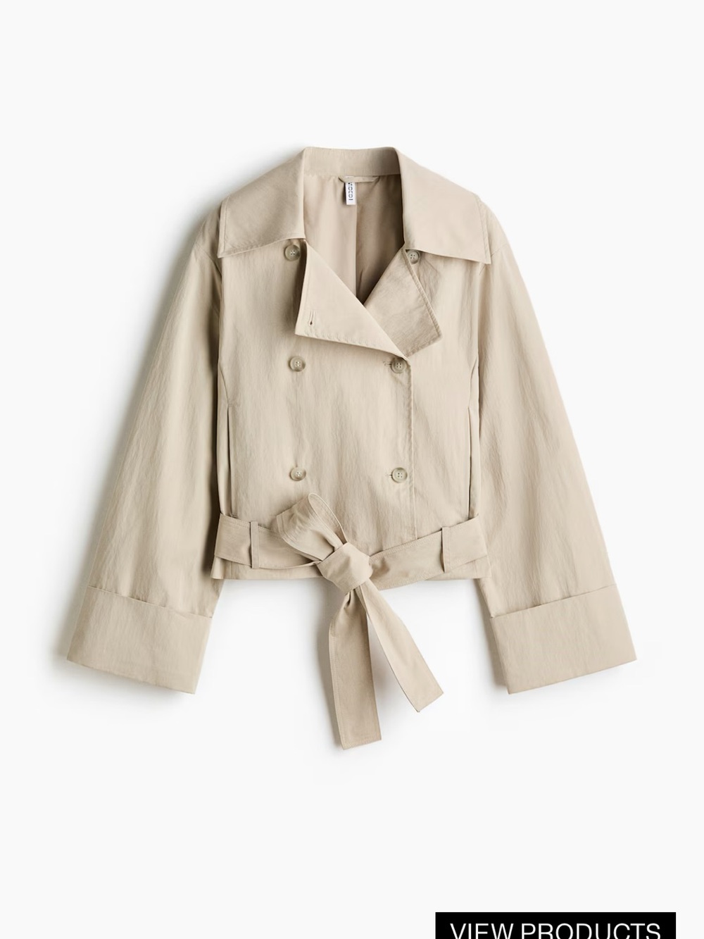 H&M Cropped Beige Double-Breasted Trench with Tie Belt s